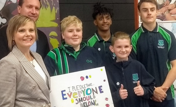 Students at Cosgrove High School Action Day displaying their Everyone Belongs project