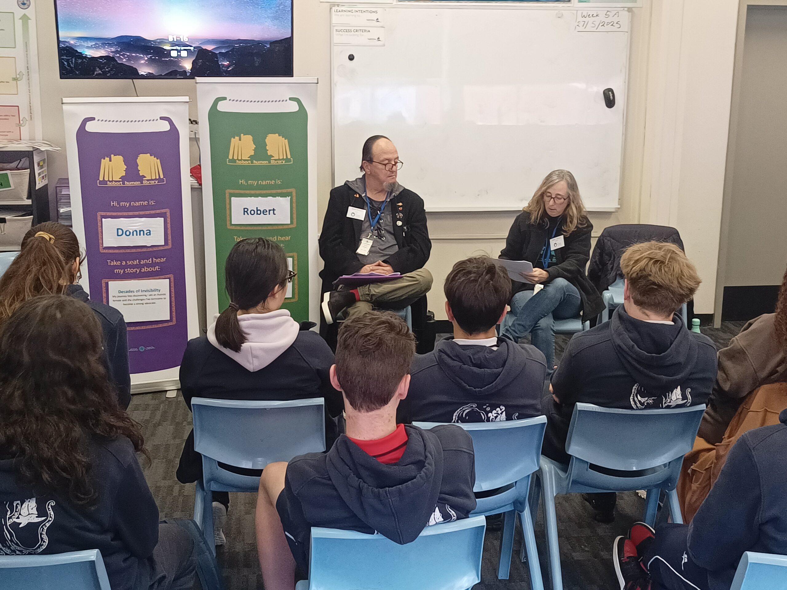 Human 'book's Donna & Robert, presenting to Taroona High School students